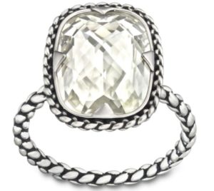 Capture a vintage look with this urban-inspired, palladium-plated ring embellished with Crystal Silver Shade. The delicate, metal rope effect is enhanced with an antique finish.