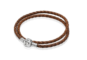 Double Bracelet Tressé en Cuir - Marron