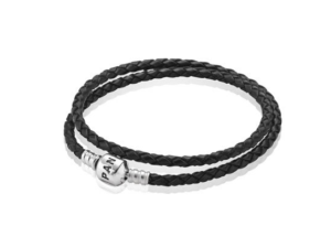 Double Bracelet Tressé en Cuir - Noir