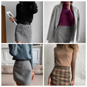 Tendance automnale: mini-jupe imprimée  + col roulé