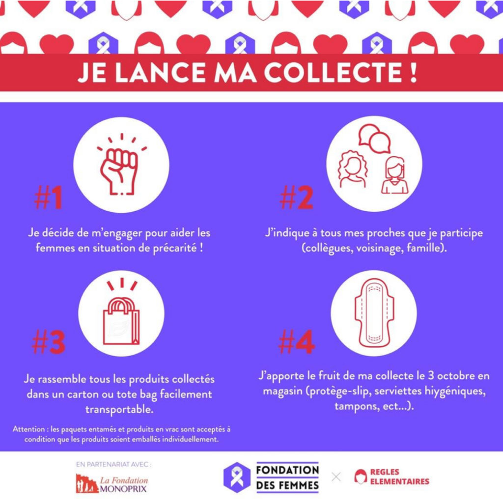 Collecte de protections périodiques : la Fondation des Femmes s’associe à Règles Elémentaires pour lutter contre la précarité menstruelle des femmes en France 