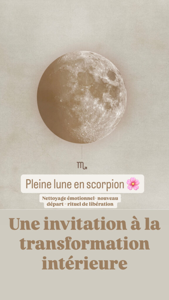 Le Scorpion est un signe d'eau associé à la profondeur émotionnelle, à la régénération et à la métamorphose. Cette Pleine Lune nous pousse à explorer nos sentiments les plus profonds, à libérer ce qui ne nous sert plus et à embrasser le changement.
